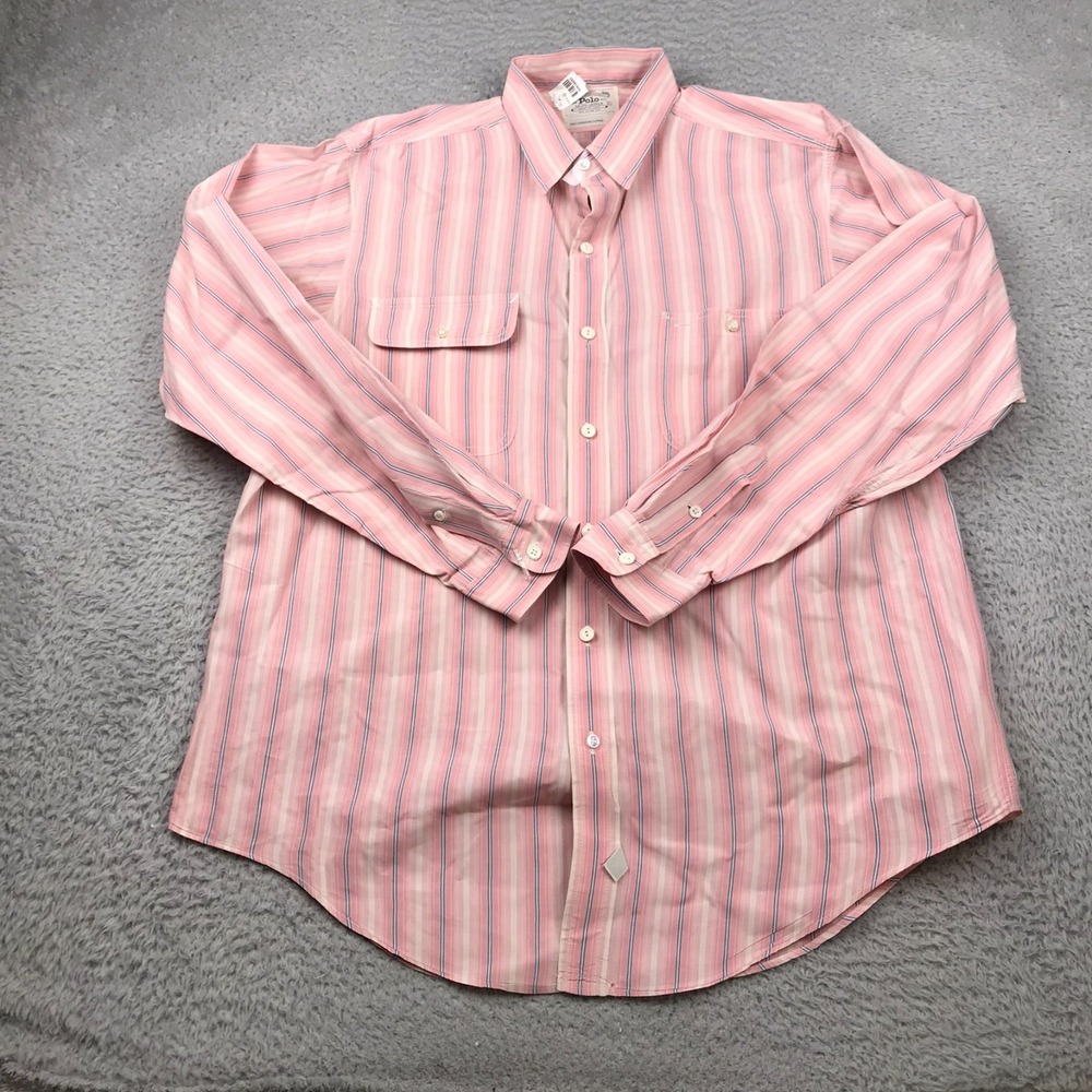 Vintage Polo Ralph Lauren Shirt Mens XL Pink Multi Striped Imported Cotton LS